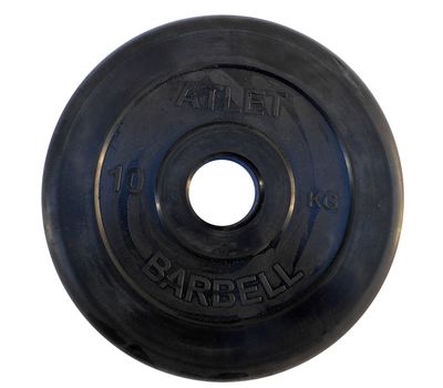  Диск обрезиненный 10 кг Barbell Atlet (чёрный, 51 мм), фото 1 