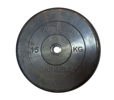 Диск обрезиненный 15 кг Barbell Atlet (чёрный, 26 мм), фото 1 