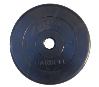  Диск обрезиненный 15 кг Barbell Atlet (чёрный, 51 мм), фото 1 
