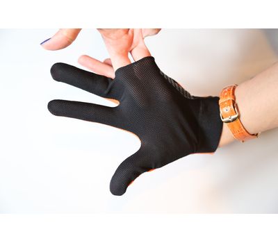  Перчатка бильярдная WB (черно-оранжевая), защита от скольжения, фото 3 